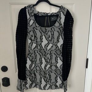 Nordstrom Black and White Bishop Sleeve Cocktail Dress